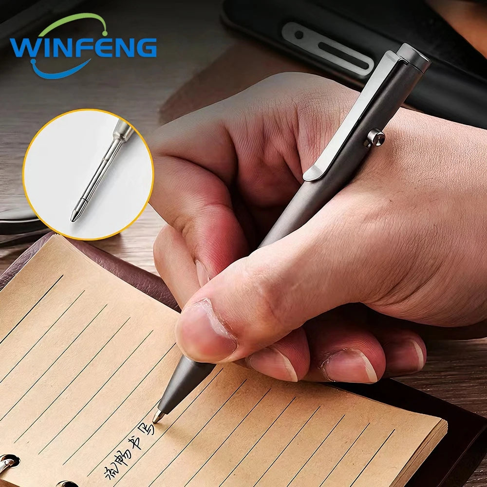 Luxury Titanium Alloy Tactical Pen Bolt Action Retractable Ballpoint Pen Office School Stationery Easy Carry Daily Writing Pen