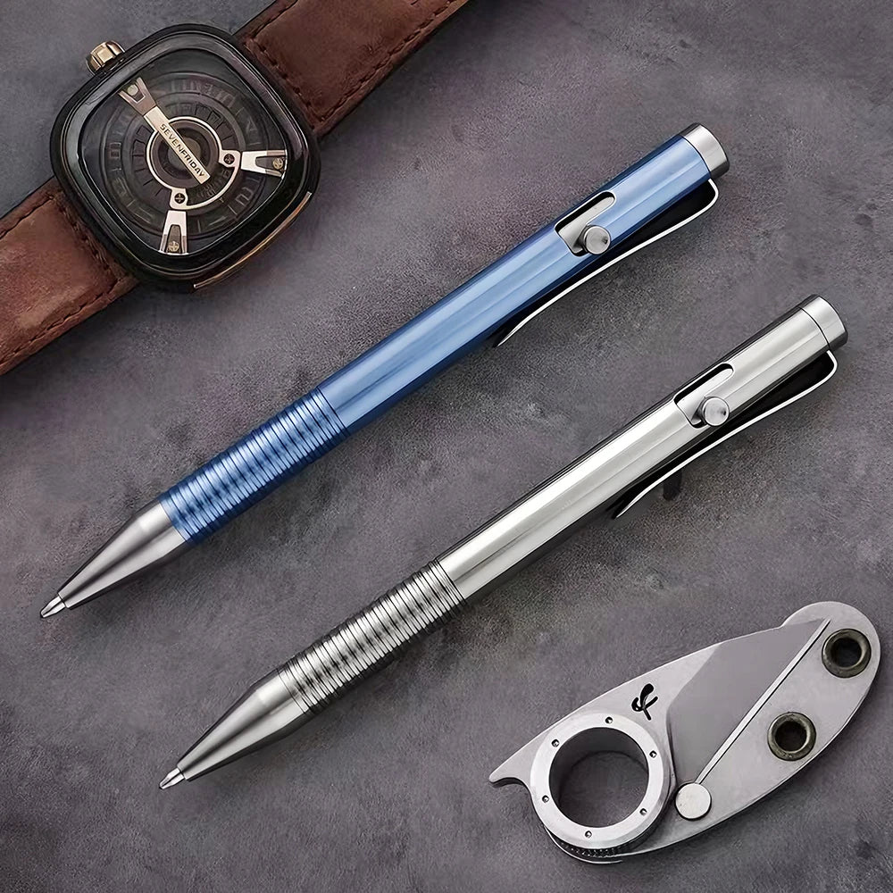 Luxury Titanium Alloy Tactical Pen Bolt Action Retractable Ballpoint Pen Office School Stationery Easy Carry Daily Writing Pen