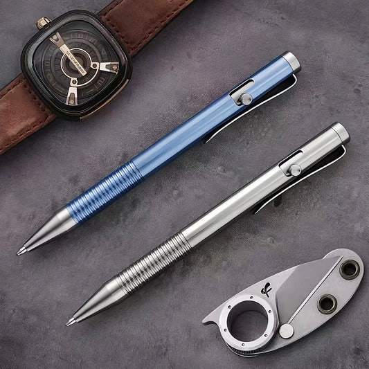 Luxury Titanium Alloy Tactical Pen Bolt Action Retractable Ballpoint Pen Office School Stationery Easy Carry Daily Writing Pen