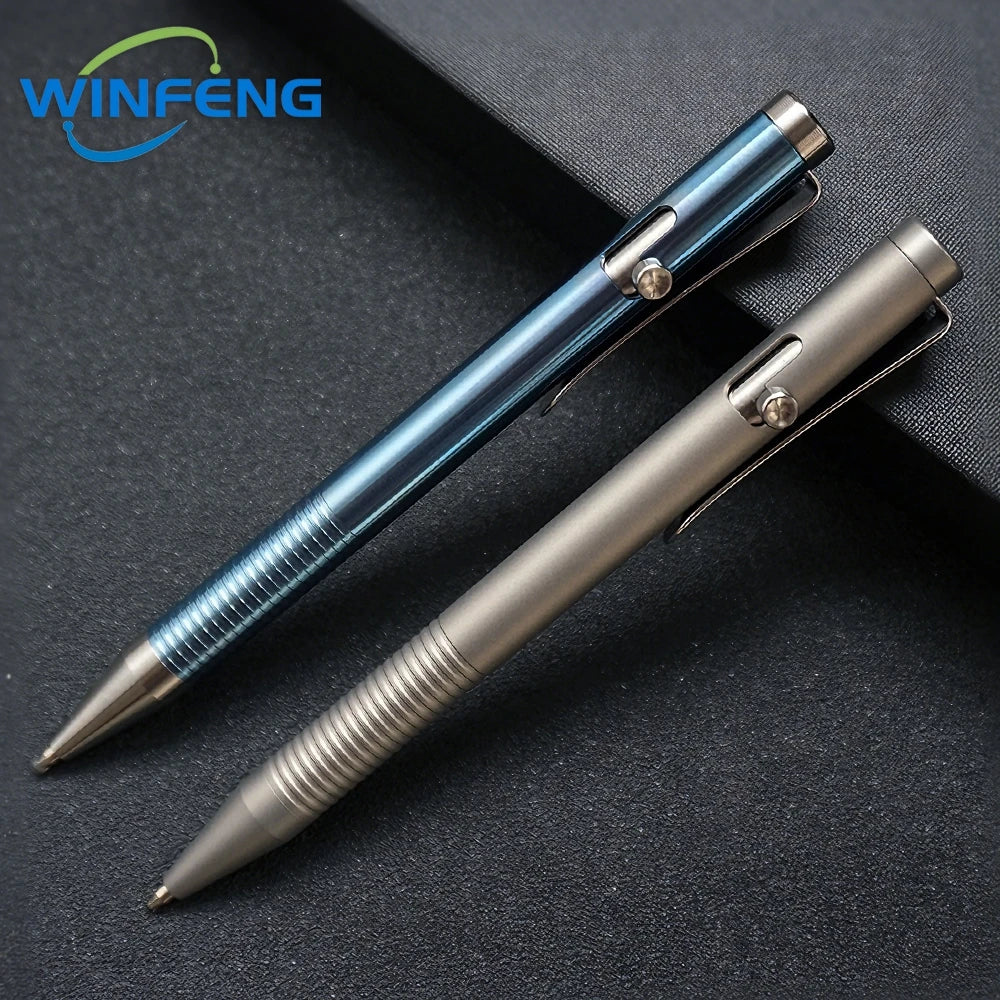 Luxury Titanium Alloy Tactical Pen Bolt Action Retractable Ballpoint Pen Office School Stationery Easy Carry Daily Writing Pen