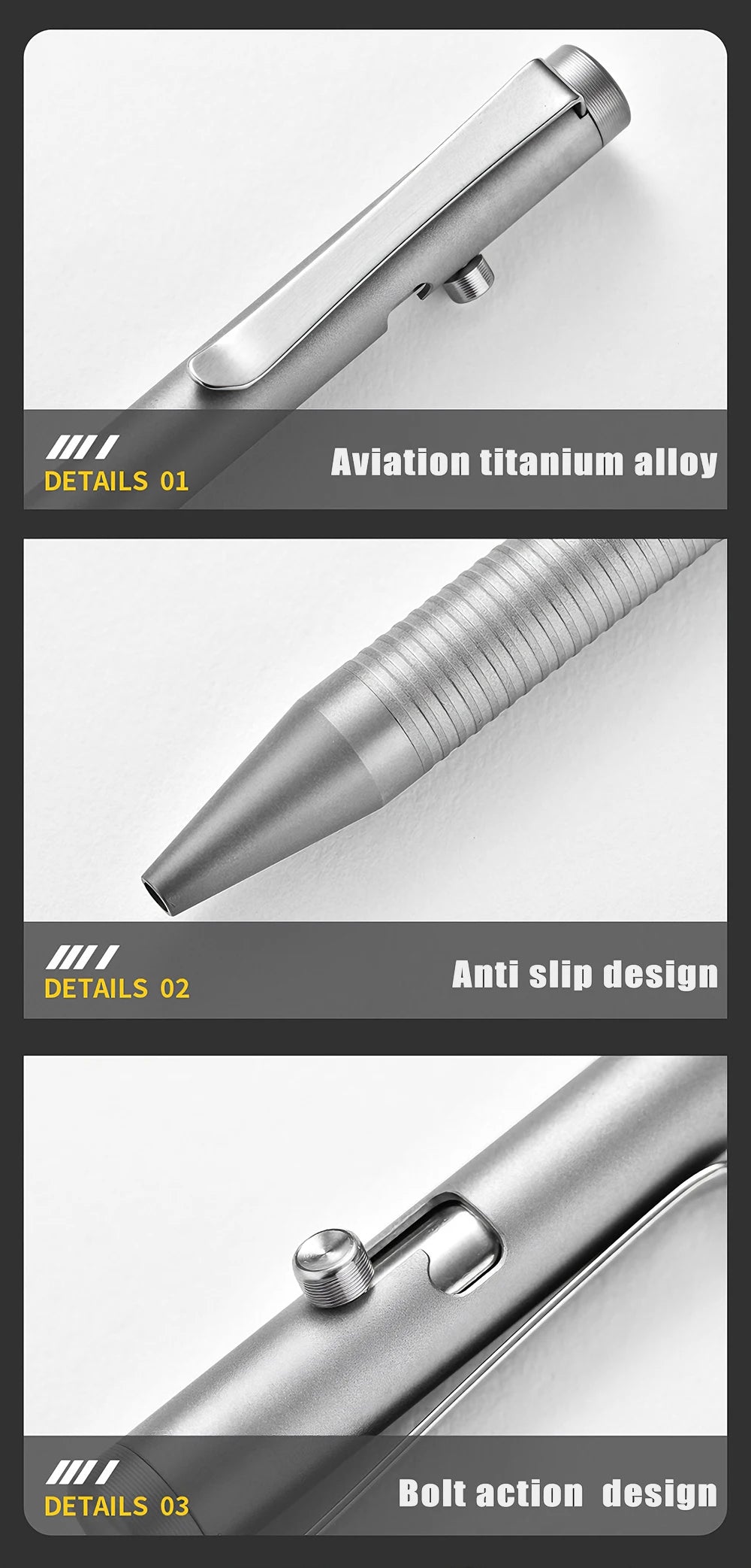 Luxury Titanium Alloy Tactical Pen Bolt Action Retractable Ballpoint Pen Office School Stationery Easy Carry Daily Writing Pen