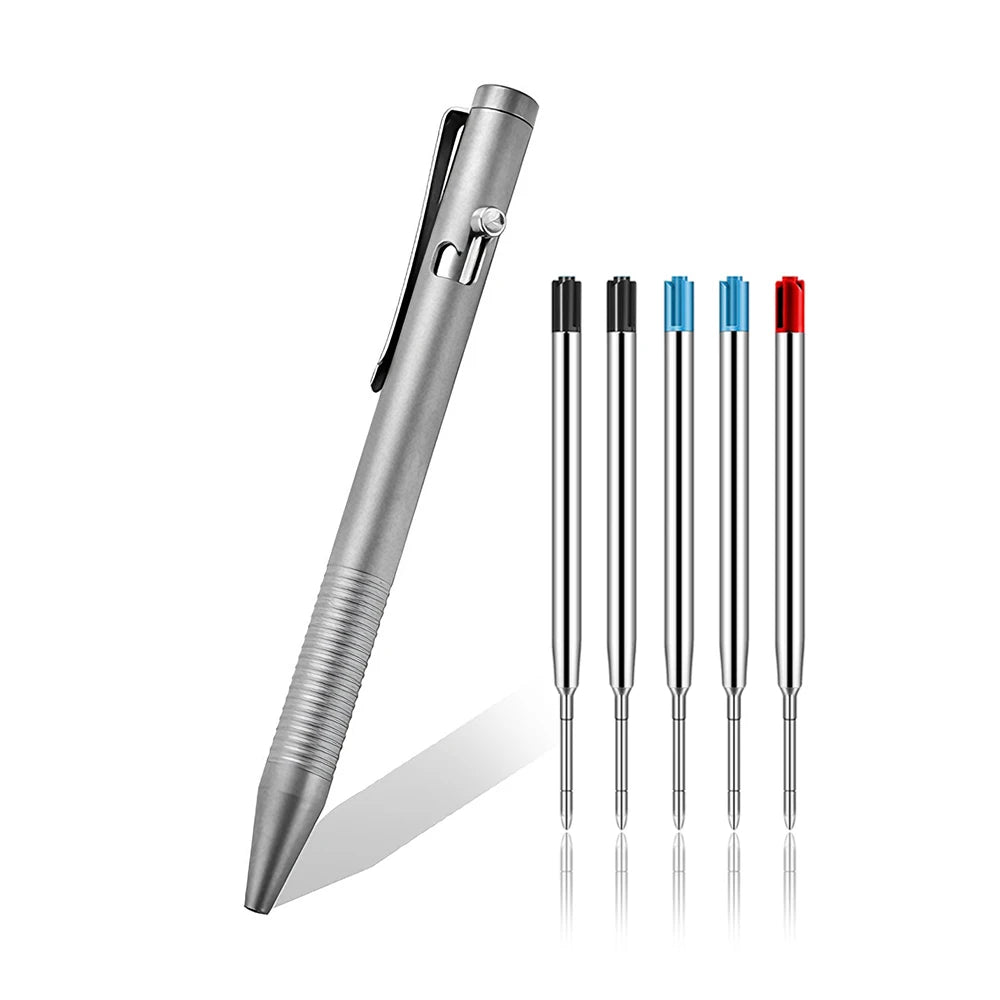 Luxury Titanium Alloy Tactical Pen Bolt Action Retractable Ballpoint Pen Office School Stationery Easy Carry Daily Writing Pen