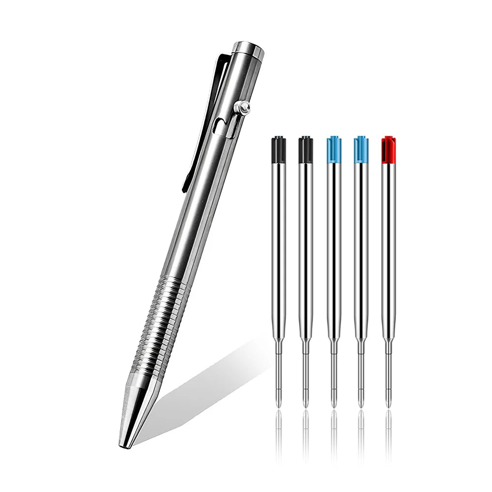 Luxury Titanium Alloy Tactical Pen Bolt Action Retractable Ballpoint Pen Office School Stationery Easy Carry Daily Writing Pen